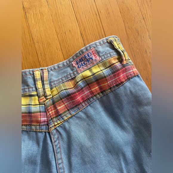 70s Vintage Faded Glory Light Wash Bell Bottoms w. Plaid Detailing - Picture 3 of 15